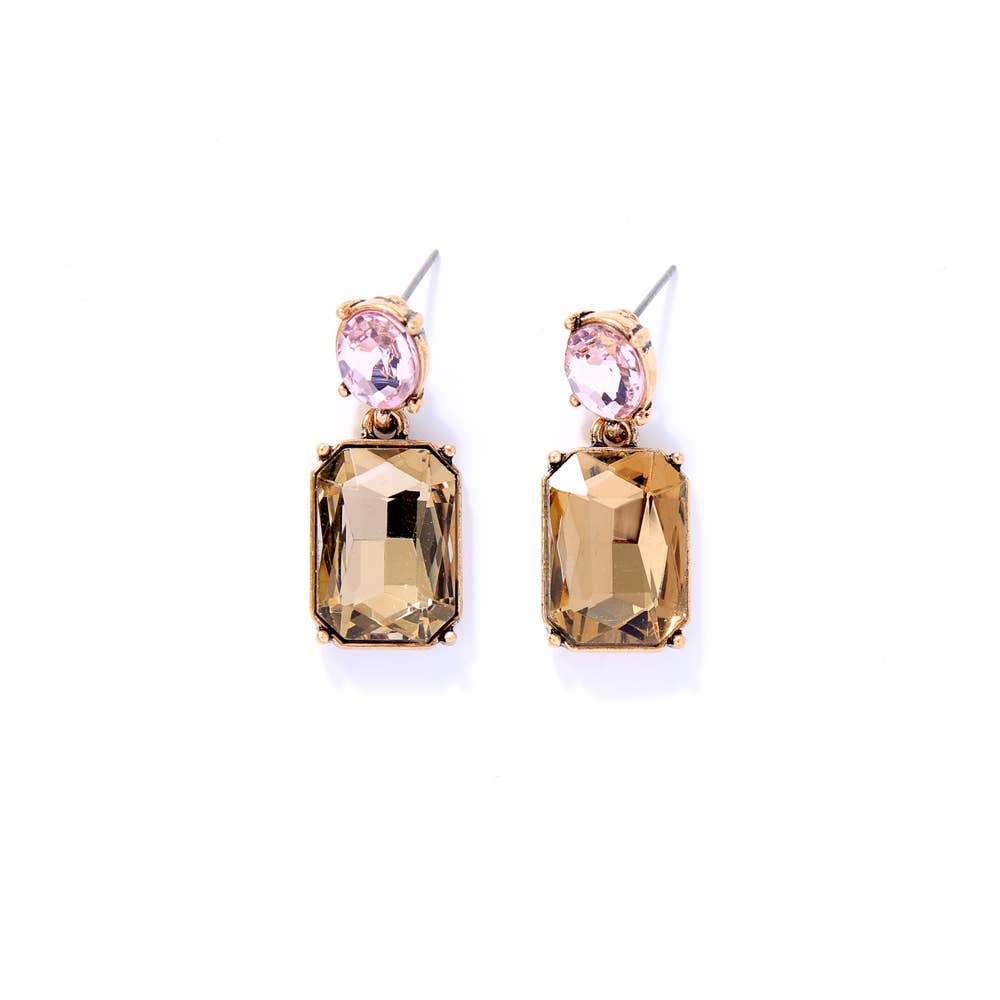 Oval Twin Gem Post Earring in Amber & Pink