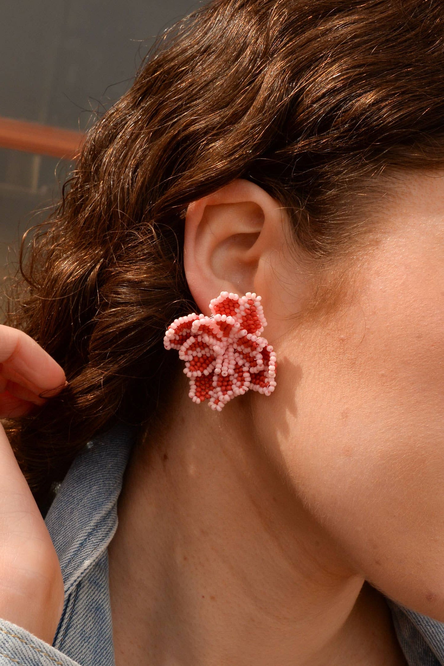 3D DARK PINK FLOWER EARRING