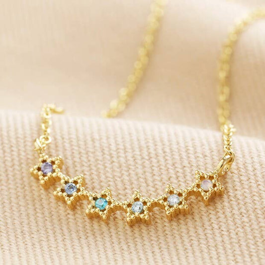 Ombre Crystal Star Bar Necklace in Gold: Blue