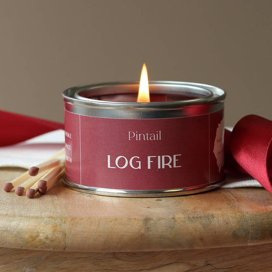 Sale - Log Fire Paint Pot Candle Small Tin