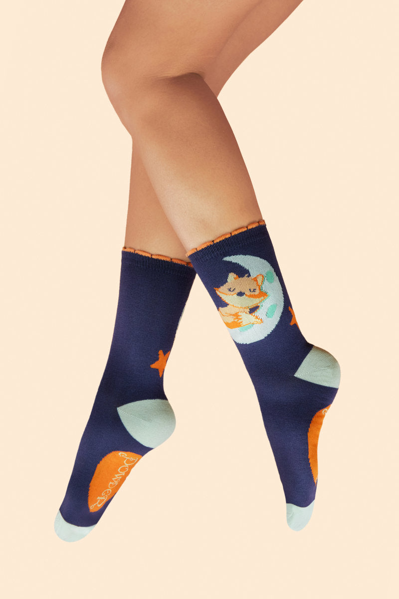 Powder Dreaming Fox Ankle Socks - Navy