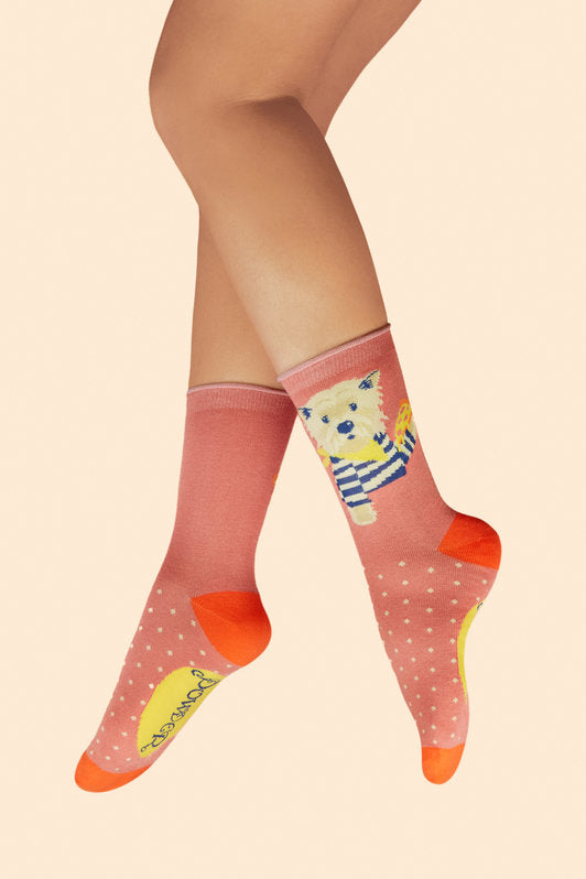 Powder Puppy Pizza Lover Ankle Socks - Coral