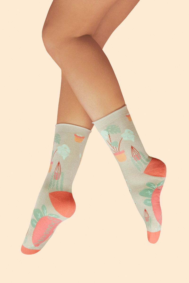 Powder Thriving House Plants Ladies Ankle Socks