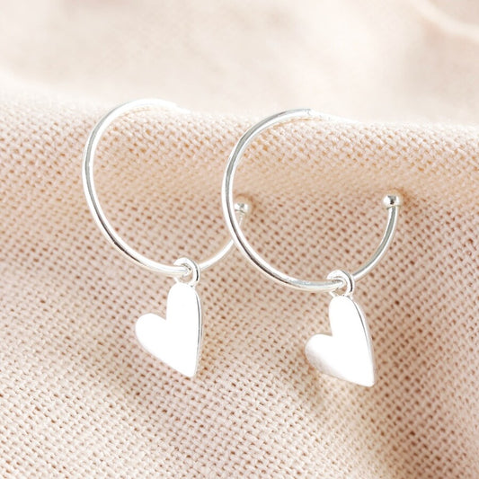 Lisa Angel Falling Heart on Hoop Earrings Silver