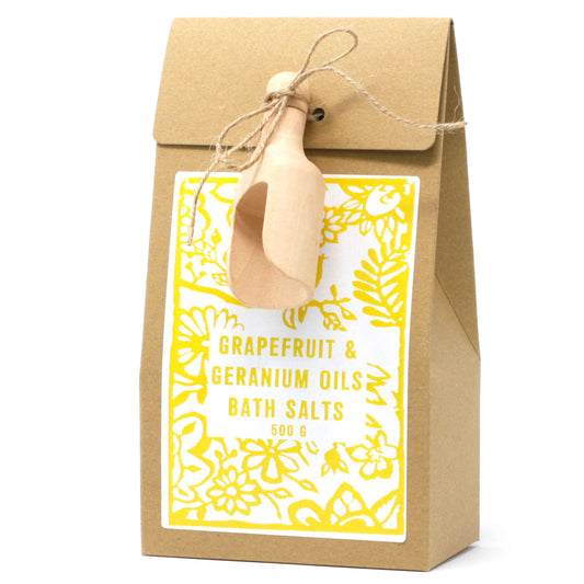 Bath Salt with wooden scoop - Grapefruit & Geranium Oils