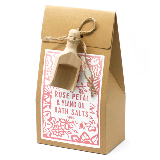 Bath Salt with wooden scoop - Rose Petal