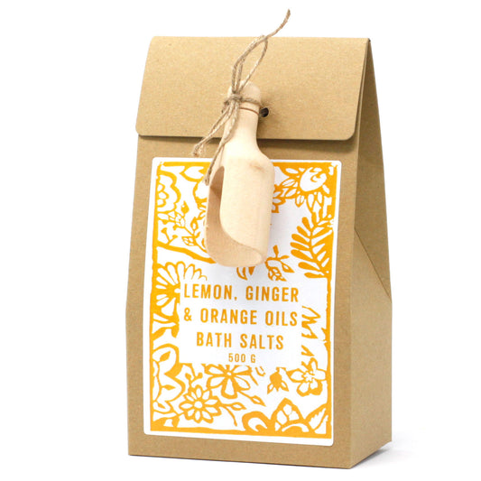 Bath Salt with wooden scoop - Lemon , Ginger & Orange