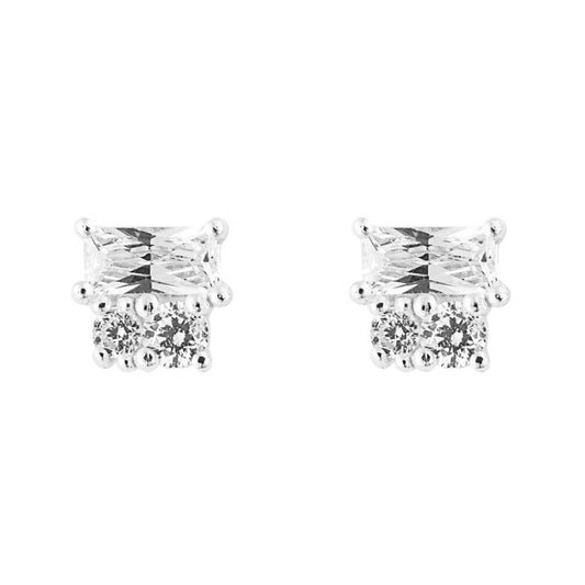 Beginnings - Baguette & Round CZ Stud Earrings