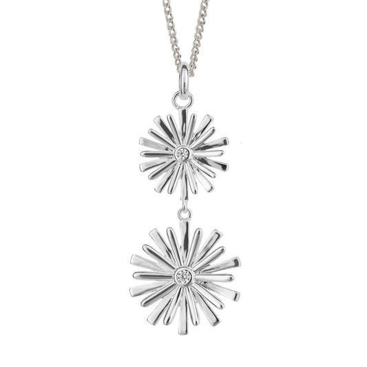 Sale - Beginnings - Stylised Double Flower Drop Pendent with CZ