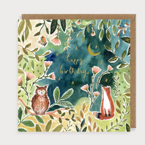 Louise Mulgrew - Fox and Owl Happy Birthday card